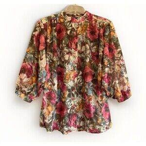 Lady Winn California by Teddi Floral Women's M Sheer Vintage Top Fairy Boho